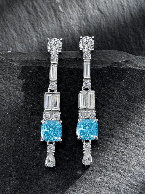 Sea Blue [E 2153] 925 Sterling Silver High Carbon Diamond Geometric Luxury Cluster Earring